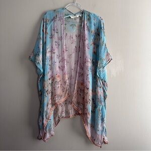 Soft Surroundings Aqua Mystic Topper Sheer Floral Boho Open Kimono Top One Size